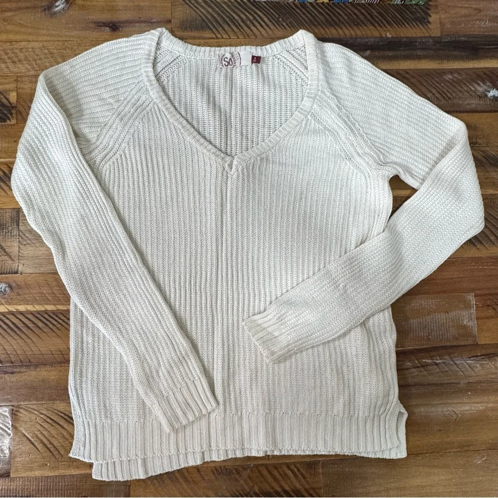 SO Cream Knitted Long Sleeve V Neck Sweatshirt - Picture 1 of 9